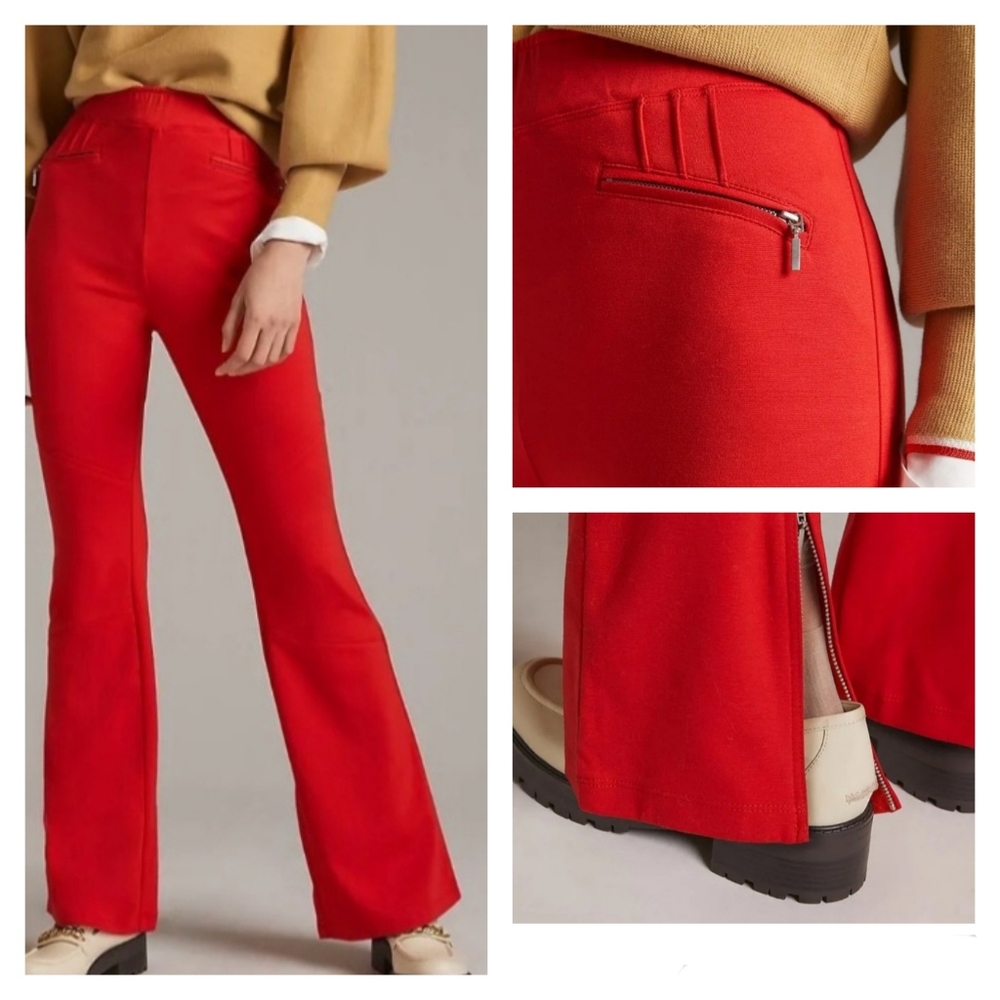 Anthropologie Maeve Red Zip Ankle Ponte Knit Flared Pant Size Medium